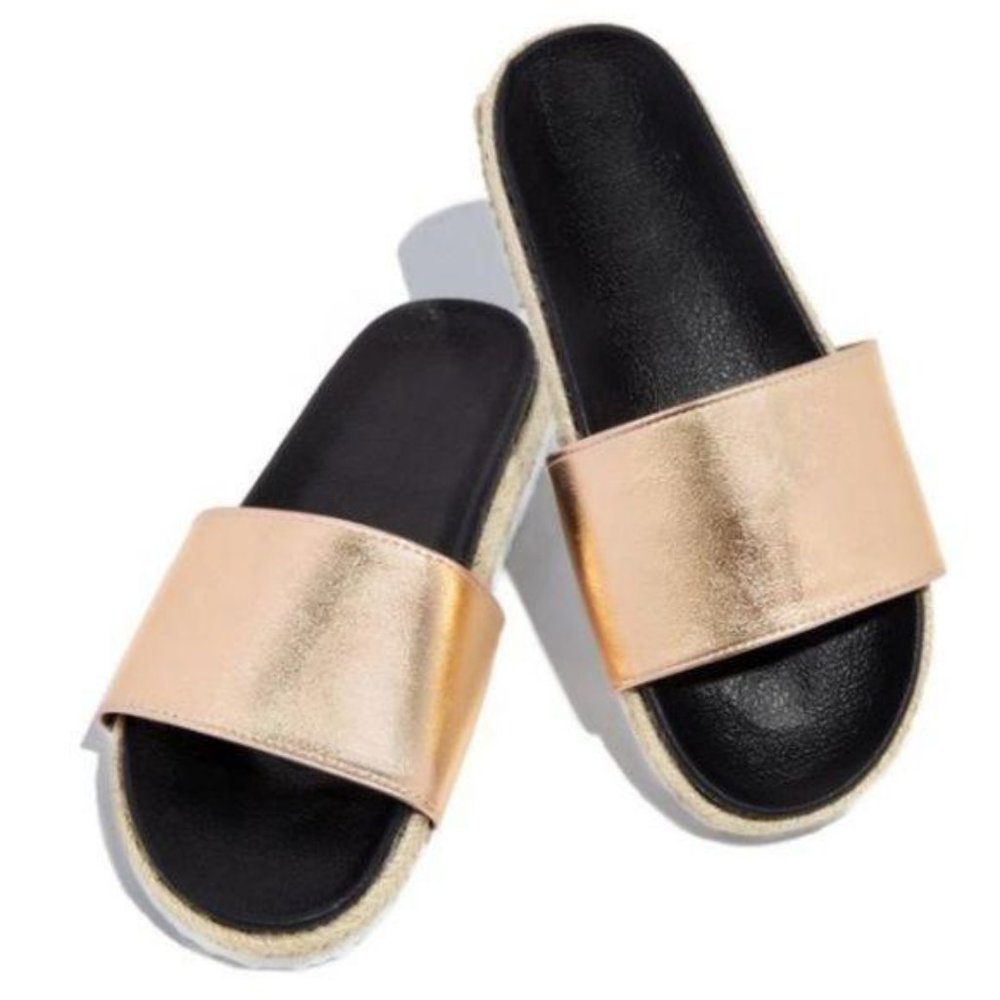 RESTOCKED- Espadrille Slides in Rose Gold - Picture 2 of 5